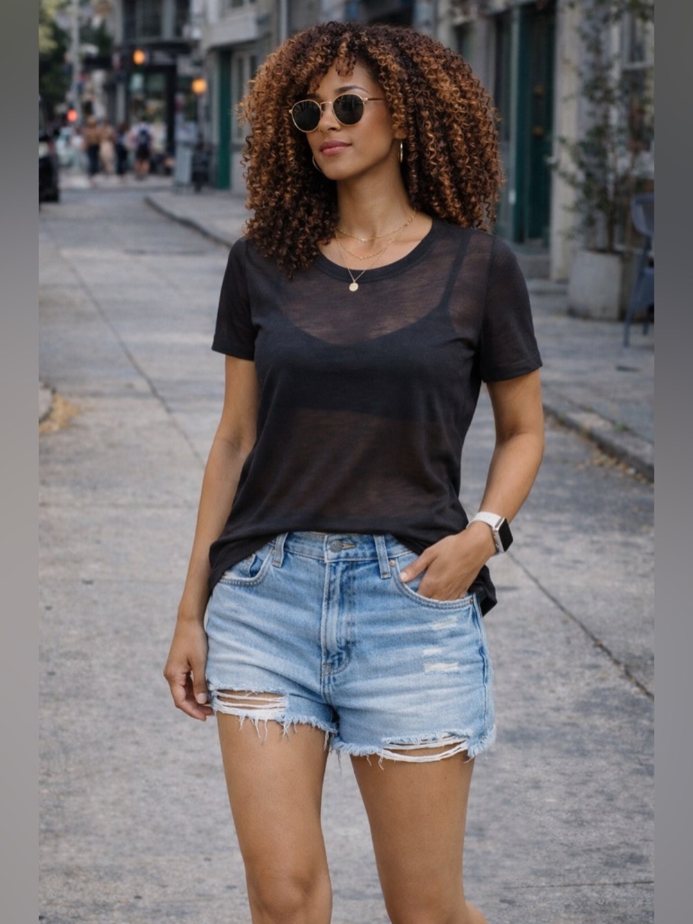 Zara Sheer Black Tee Lightweight See Through T Shirt Size L